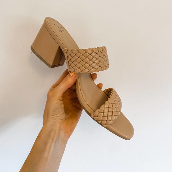Quilted Padded Beige Block Heel Mules - Picture 12 of 12